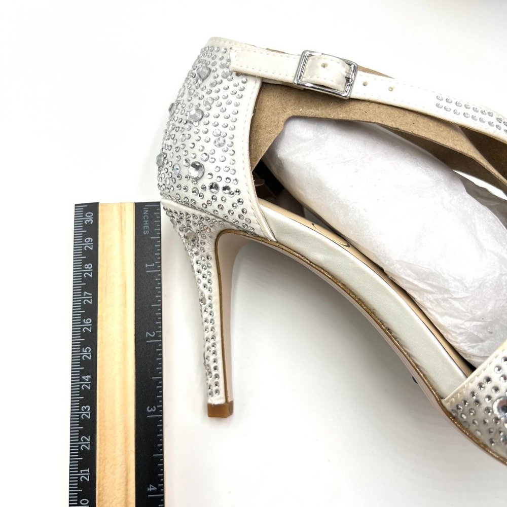 Jessica Simpson Womens Accile Jeweled White Satin Heels Pumps Shoes 6.5 - Picture 13 of 14
